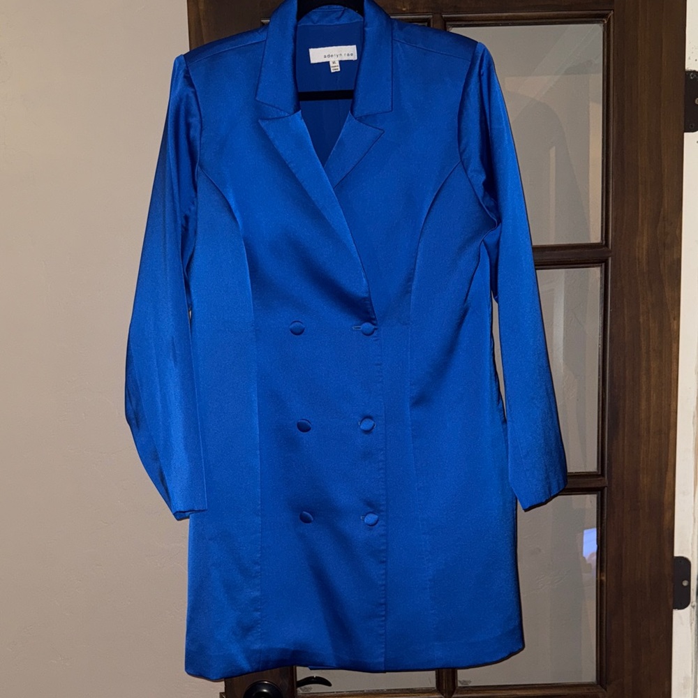 Adelyn Rae Vibrant Cobalt Blue Double-Breasted Blazer Dress.